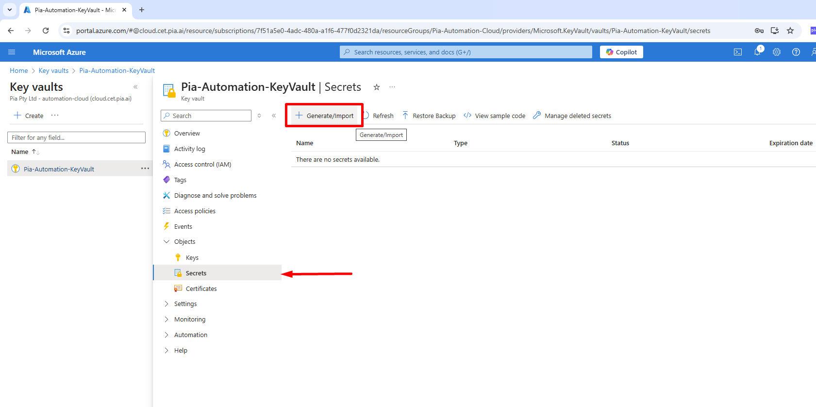 Azure Key Vault Key Creation