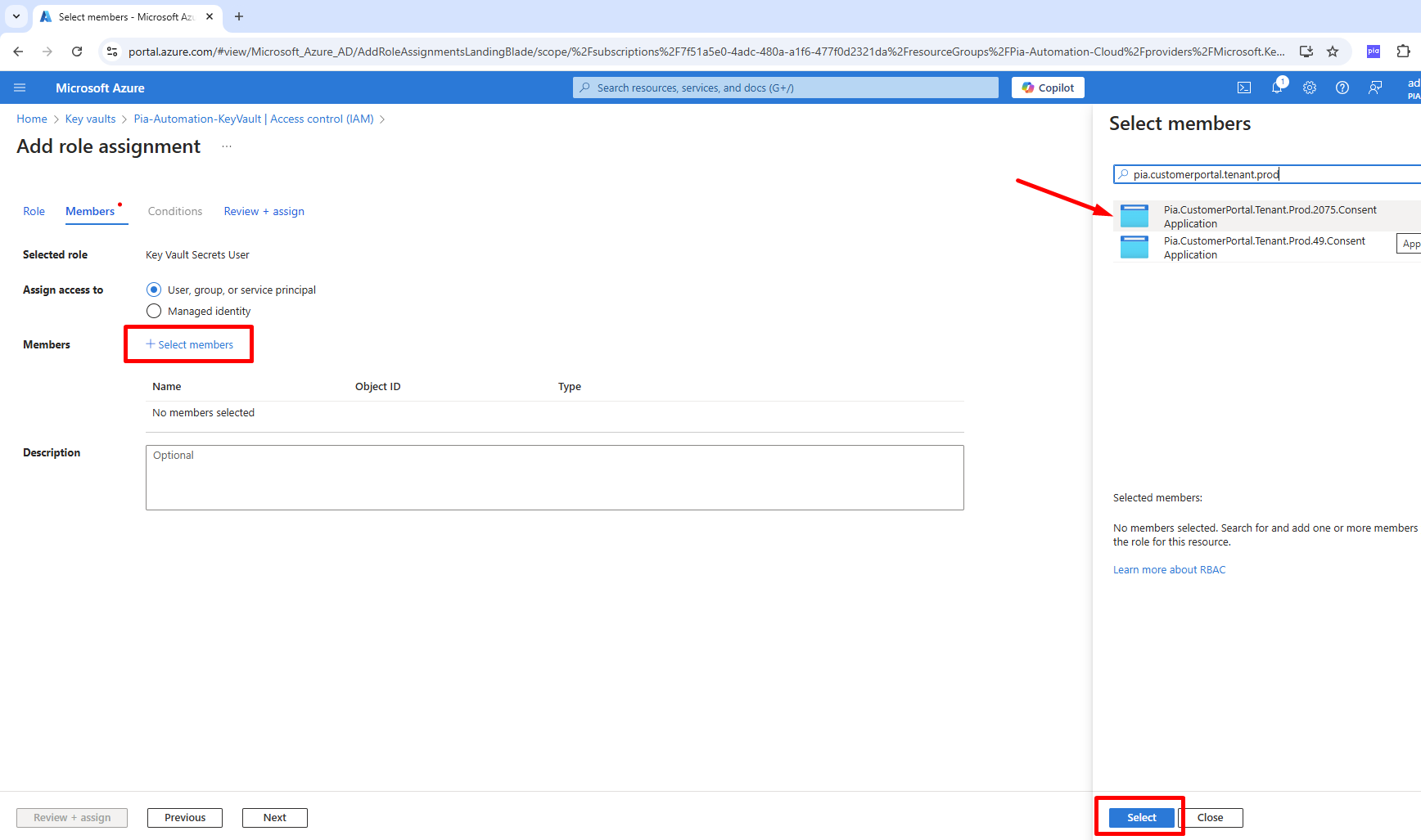 Azure Key Vault Role Assignment Consent