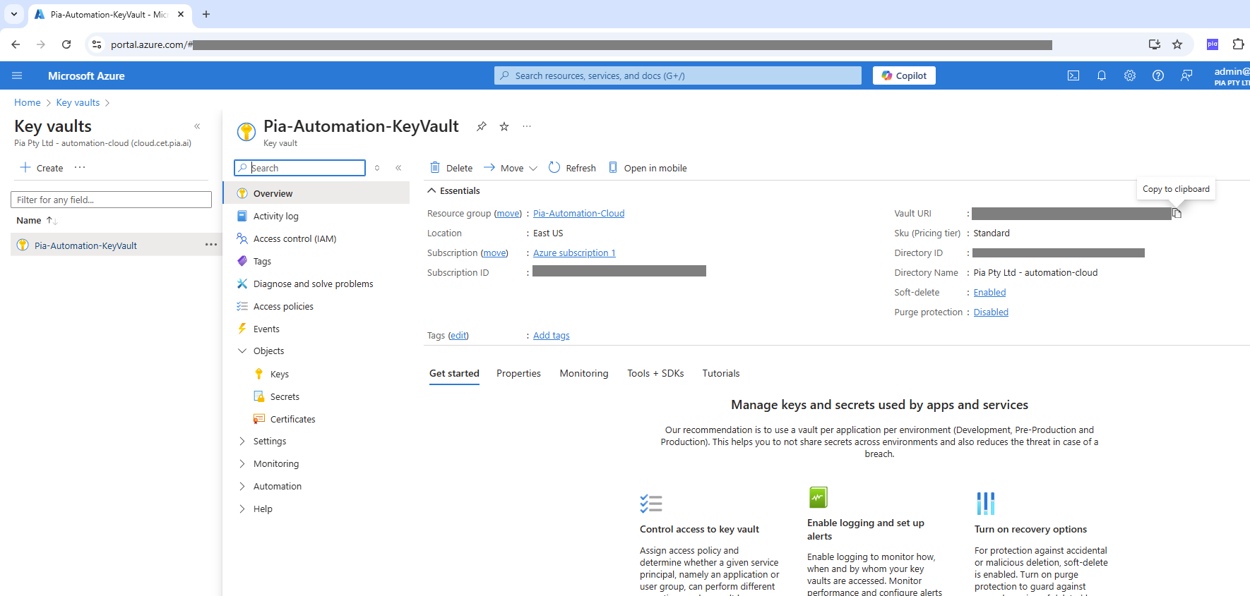 Azure Key Vault URI