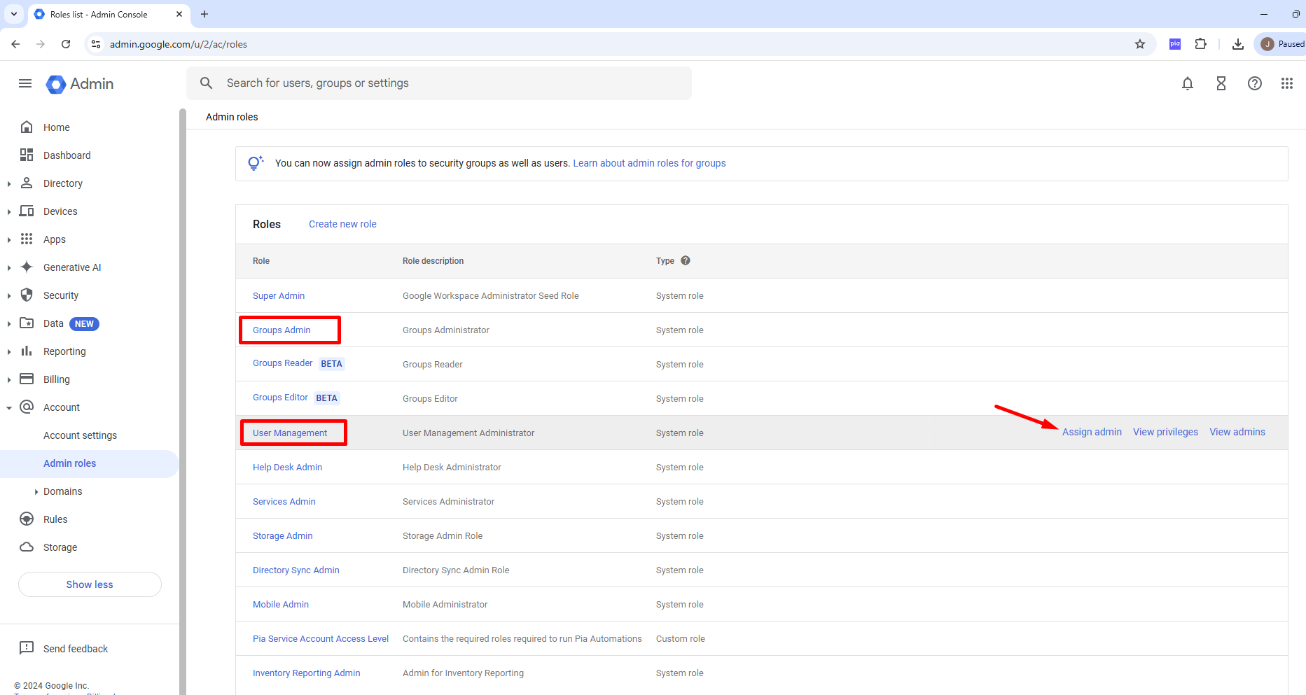 Google Workspace Generate Key Select