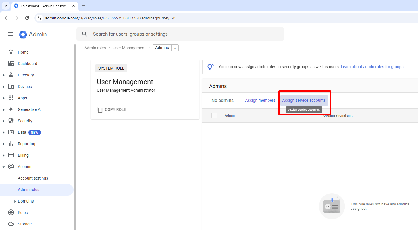 Google Workspace Generate Key Select
