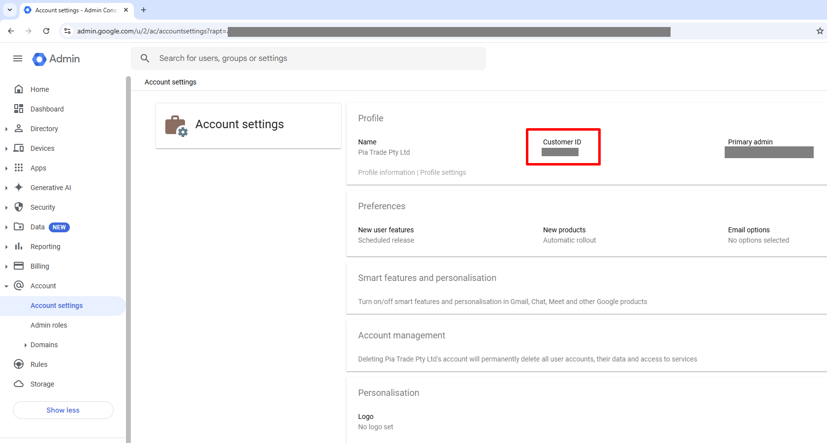 Google Workspace Customer ID