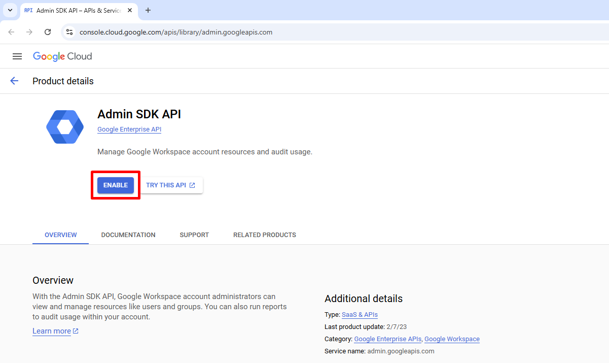 Google Workspace Enable SDK