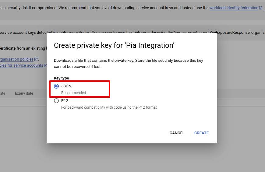 Google Workspace Generate Key Select