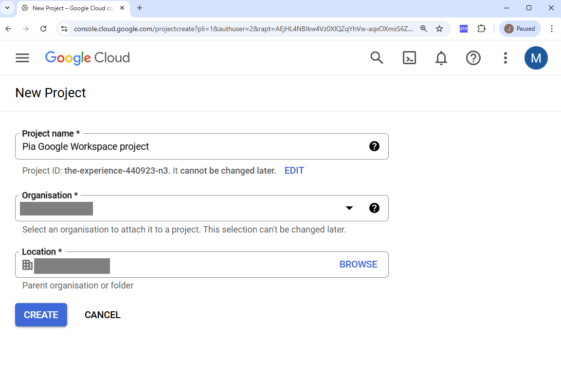 Google Workspace Project Creation
