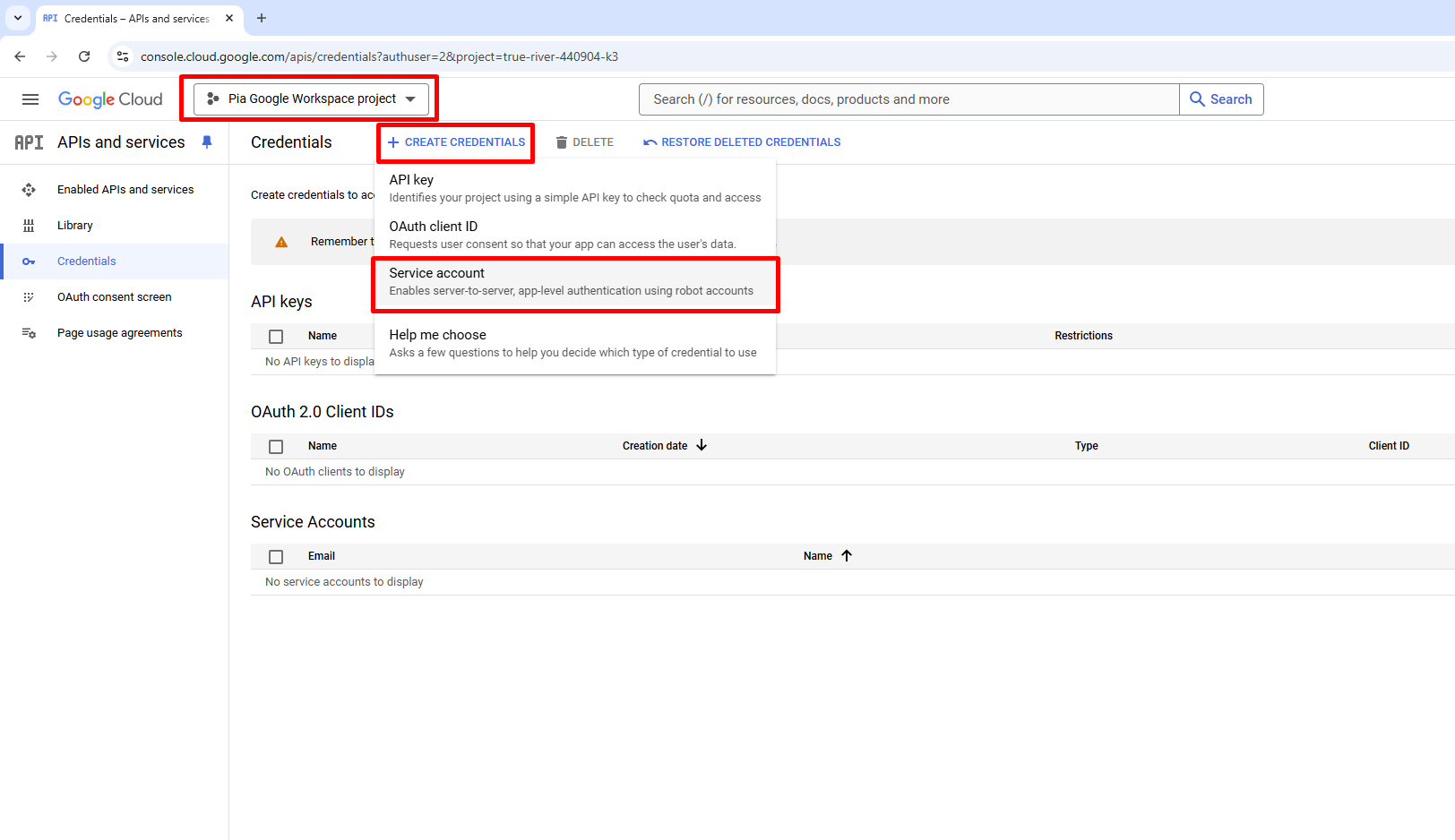 Google Workspace Credential Creation